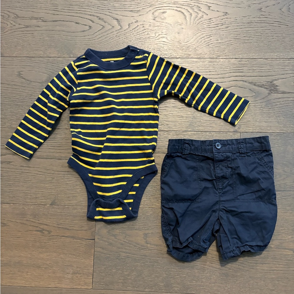 Old navy boys long sleeve onesie & Joe fresh  shorts 18-24M